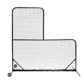 L-Shaped Baseball Net For Batting Cages, Baseball Pitching Net With Wheels - 84''H X 84''W, With 42'' X 42'' Cutouts,include Carry Bag