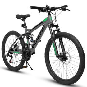 27.5 Inch Full Suspension Mountain Bike, Front and Rear Dual Shock Absorbers, Mechanical Disc Brakes, 21-Speed, Suitable for Men and Women