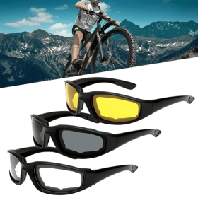 3 pairs Motorcycle Sports Biker Riding Glasses Wind Resistant Eye Protection Women Men Sports Goggles Cycling Glasses Sunglasses Gray/Clear/Yello