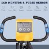 3 in 1 Folding Exercise Bike, Foldable Stationary Bike with 8-Level Magnetic Resistance, Adjustable Seat, Yellow