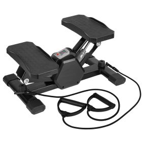 Mini Stepper Stair Stepper With Resistance Bands Quiet Workout Stepper With Digital Timer Max 330.7LBS Load For Home (Option: BlackGrey)