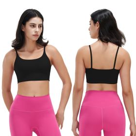 Women Strap Sport Bras Padded Strappy Crop Square Neck Low Impact Bras Sexy Fitness Tank Tops with Removable Pads Flat Straps for Gym Yoga Workout Run (Option: L)