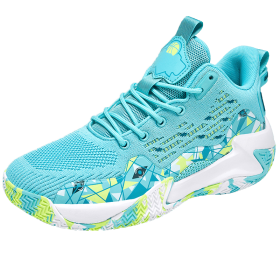 Men's Shoes Basketball Breathable Cushioning Non-Slip Sports Shoes Gym Training Athletic Basketball Sneakers Women (Color: Green, size: 48 2/3)