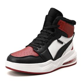 New trend fashion all cushion men's shoes high top board shoes basketball sneakers men's fashion shoes (Color: Black red, size: 43)