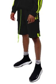 Two Stripe Cargo Pouch Shorts (Color: black lime, size: 3XL)