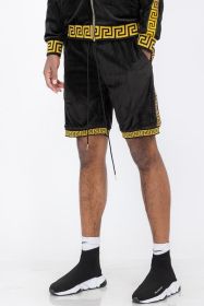 Status Print Velour Shorts Suede Shorts (Color: BLACK GOLD, size: L)